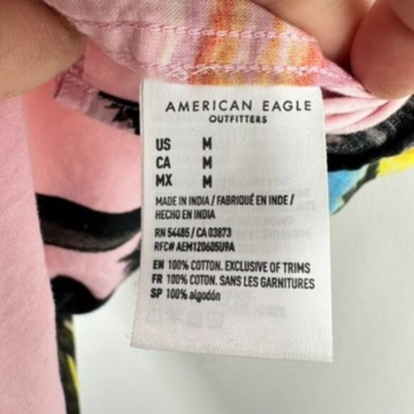 American Eagle Men's Size Medium Cotton Camp Shirt Bright Pink Palm Trees Summer - Picture 6 of 7